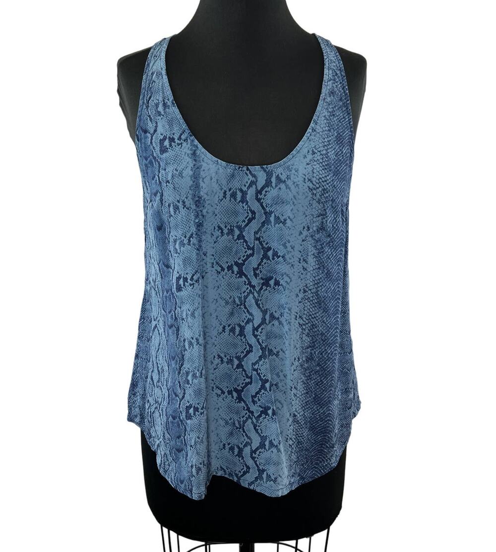 JOIE Drew Blue Snakeskin Print Sleeveless Scoop Neck Pullover Silk Tank Top M